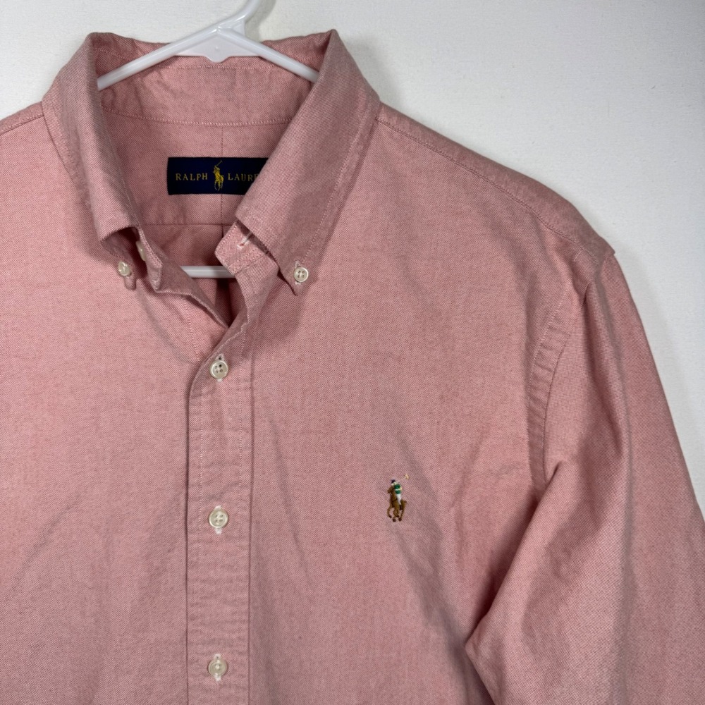 Ralph Lauren Mens Pink Oxford Button Down Shirt Long Sleeve Pony Logo Medium